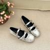 Silver Inner Height Increase Mary Jane Shoes Bow Flat Bottom New 6Cm French Single Shoes Women'S Summer Ballet Large Size Women'S Shoes