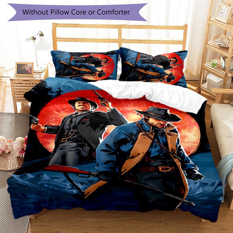 Juego de ropa de cama con estampado Red Dead Redemption de 3 piezas, juego de funda nórdica incluye funda nórdica y fundas de almohada, decoración de dormitorio perfecta para todas las estaciones y regalo