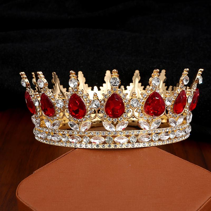 

Свадебные украшения круглая большая корона сплав горный хрусталь красная корона свадебный головной убор день рождения праздничные аксессуары для волос