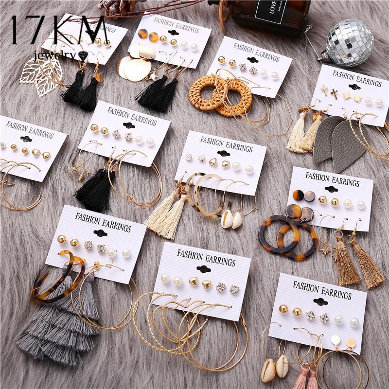17KM Boho Shell Acrylic Drop Earrings for Women Brinco Gold Rattan Dangle Earring Set Boucle Doreille Femme Fashion Jewelry
