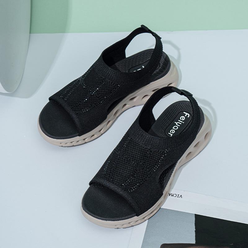 Sandals Women's Sports Sandals 2025 Summer Thick Soled Rhinestone Knitted Sandals Casual Comfortable Sports Cool Slippers