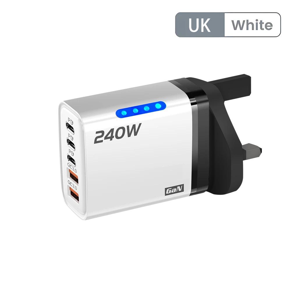 240W 5 Ports GaN Fast USB Charger Multi Port Wall Power Adapter Quick Charge Phone Charger EU US Plug For Samsung