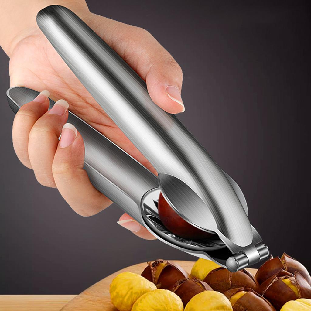 Stainless Steel Chestnut Opener with 2 Finger Armors Nut Cracker Sheller Walnut Pliers Chestnut Cracker Tool Kitchen Tools