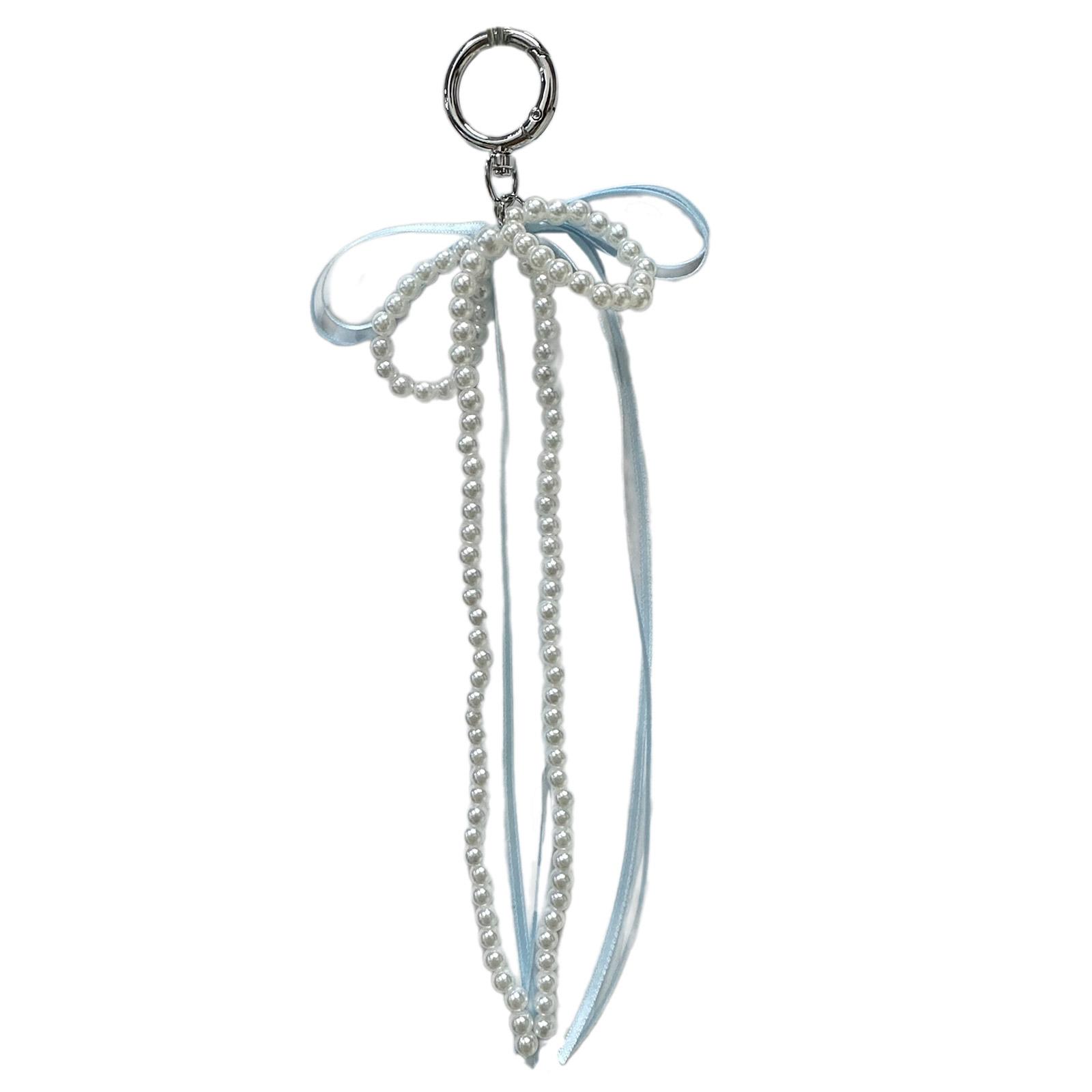 

Sweet Ribbon Bowknot Pearls Keychain Charm Fashionable Key Accessory Cuteness Bag Charm Suitable for Keys and Bags синий