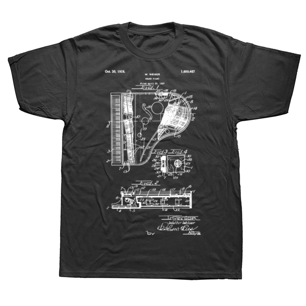 Funny Grand Piano Patent Graphic 100% Cotton T-shirts Men Women's Fashion Casual Tshirt Loose Oversized Streetwear T Shirt