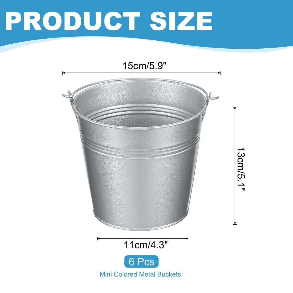 PATIKIL x Kleine Metalleimer mit 6 Mini-Verzinkte Eimer für Gastgeschenke und Silber 5,9" 5,1" Henkel, Basteln, Dekorationen,
