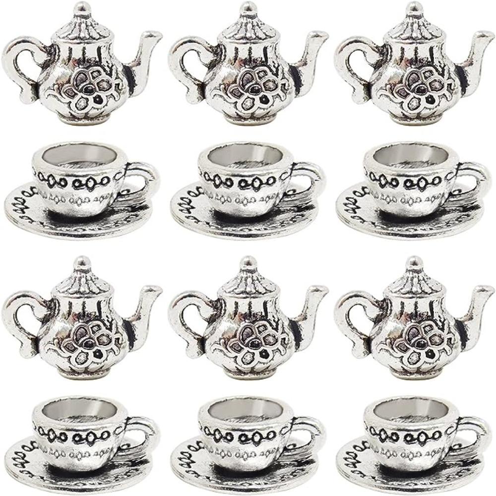 50PCS Teacup:14*7mm/0.55*0.28inch Silver Tea Cup and Teapot Charms  Bracelets