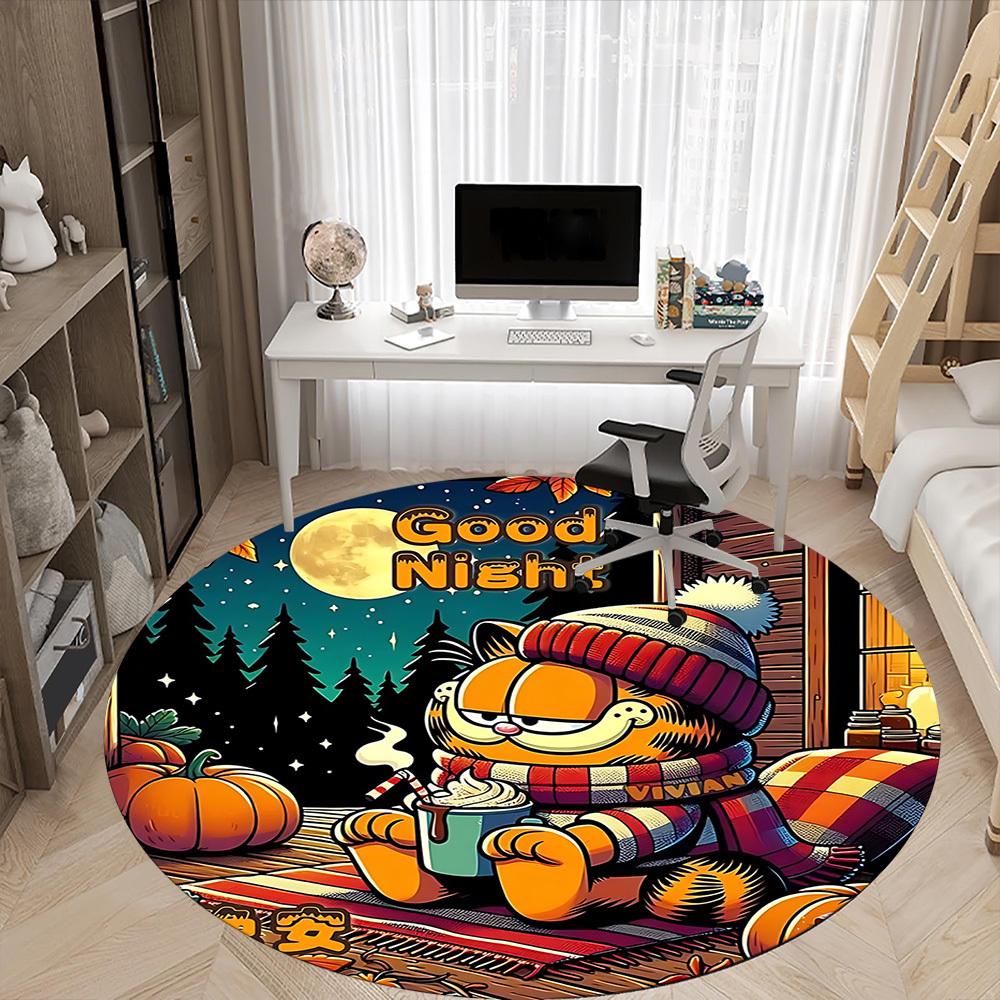 1pc Night Garfield Office Round Area Rug, Under Office Chairs Bedroom Living Room Home Decor a0926020