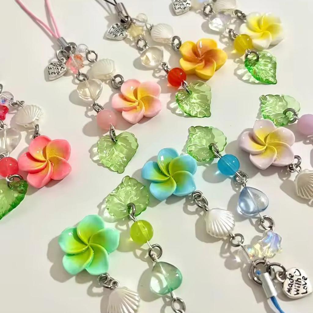 Elegant Phone Chain Cuteness Phone Lanyard Heart Shape Hanging Pendant with Plumeria and Tassels Alloy Texture for Woman