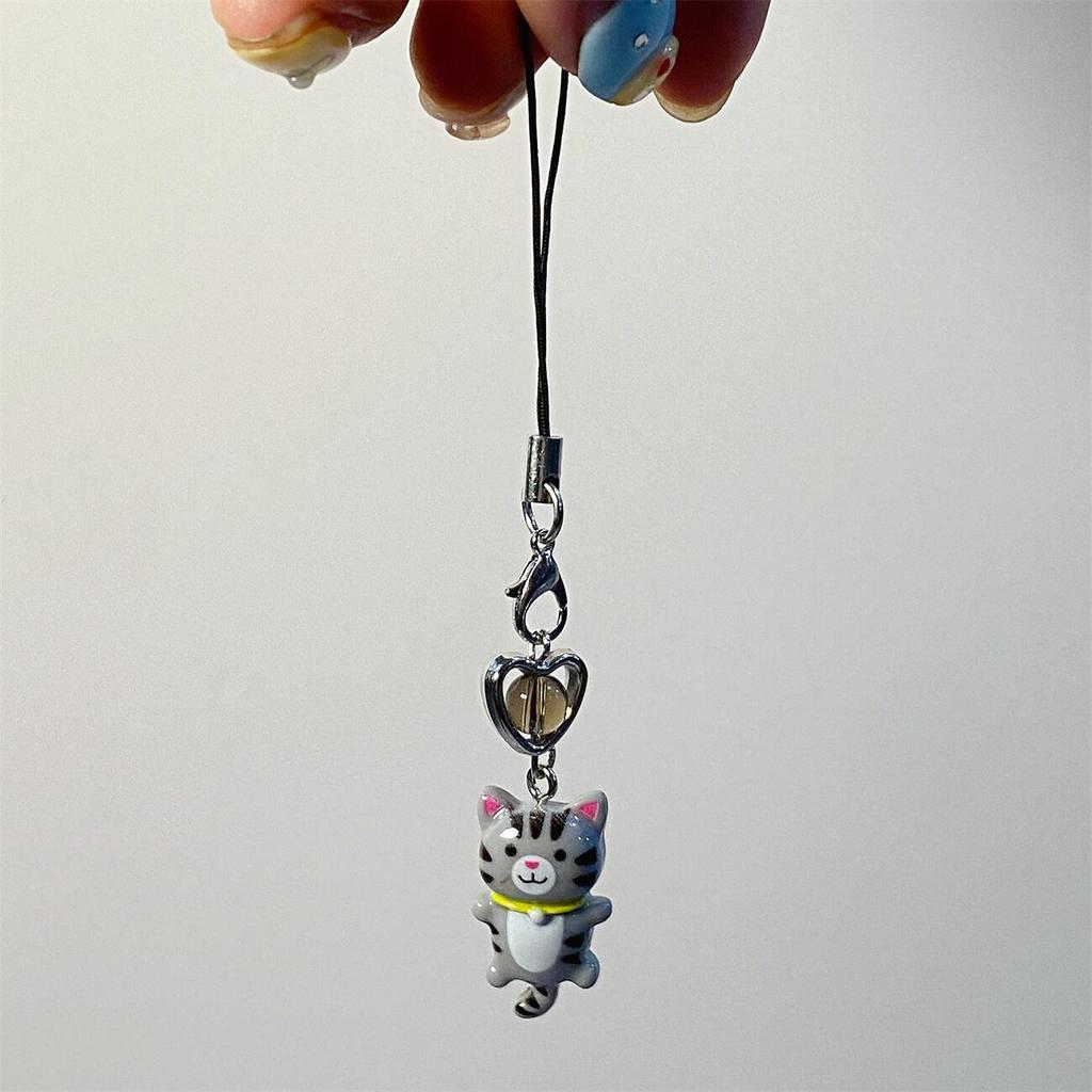 s 1 Piece Cute Cat Love Heart Mobile Phone Charms Fashion Beads Girls Keychains Lanyard for Keys Bag Decorations Strap
