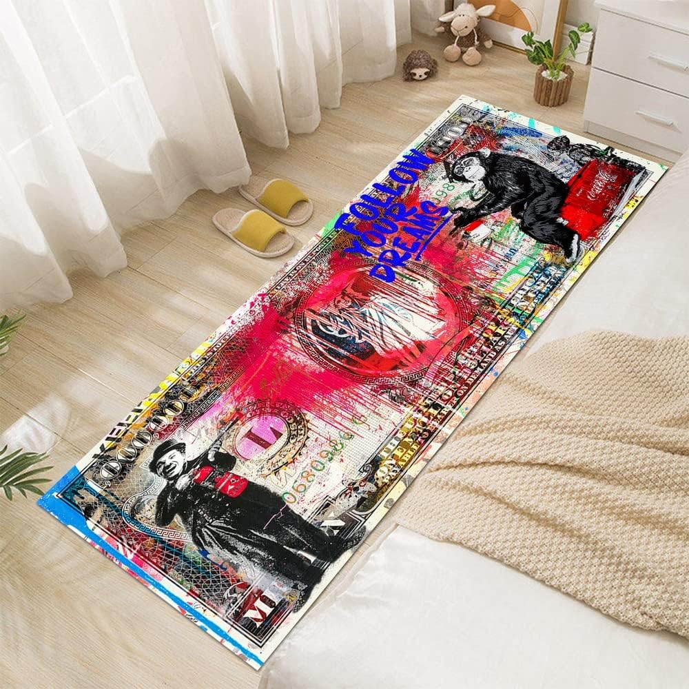 Vibrant Money-Printed Runner Rug Creative Home Decoration Bedside Carpets Zippered Money Bag Art Hallway Entryway Carpet