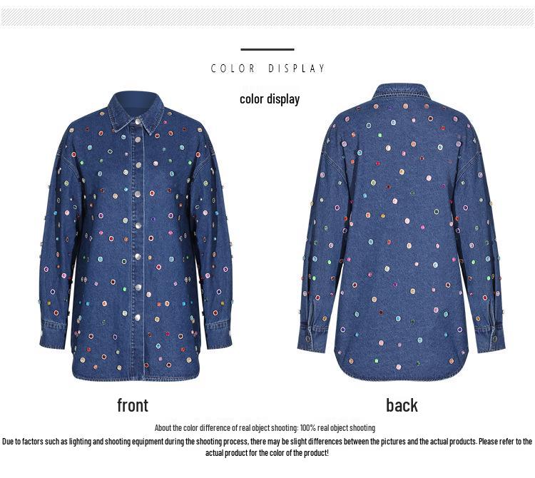 Women's Denim Ensemble: 2025 Beaded Jacket & Trousers Set - Versatile, Loose-Fit Long-Sleeve Cardigan.