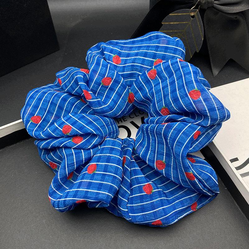 Korean Style Polka Dot & Stripe Scrunchie for Women - High-End Elastic Hair Tie & Ponytail Holder