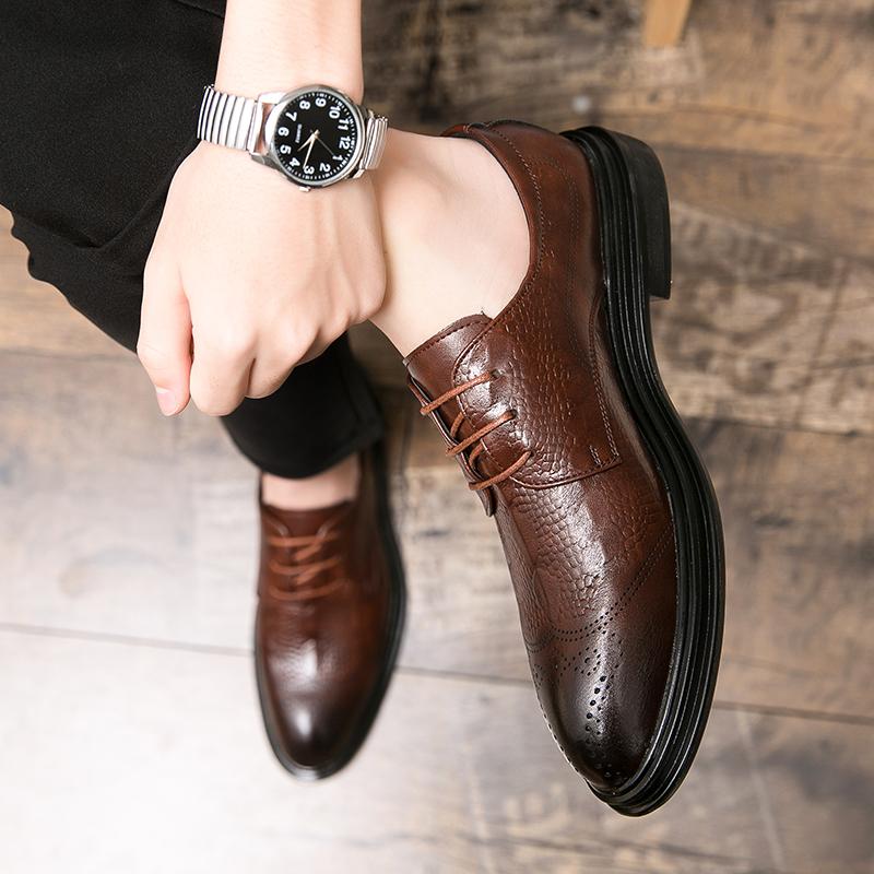 Men Leather shoes outdoor Platform Oxfords lace up Thick Tottom Male Derby Shoes Casual Mens Square Toe Formal Dress Shoes man