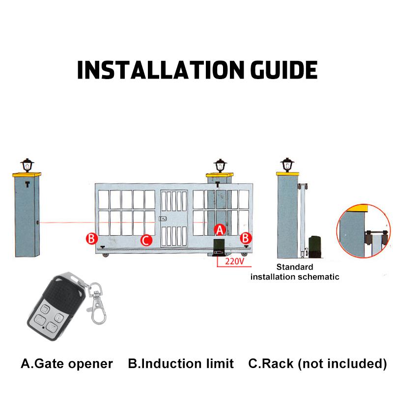 Access Control 2000kg 1200W 220V Automatic Electric Sliding Gate Motor Opener Heavy Duty Remote Control Sliding Door Machine