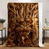 Intricate golden dragon with swirling patterns and glowing eyes. for all seasons blanket lunch break throw gift