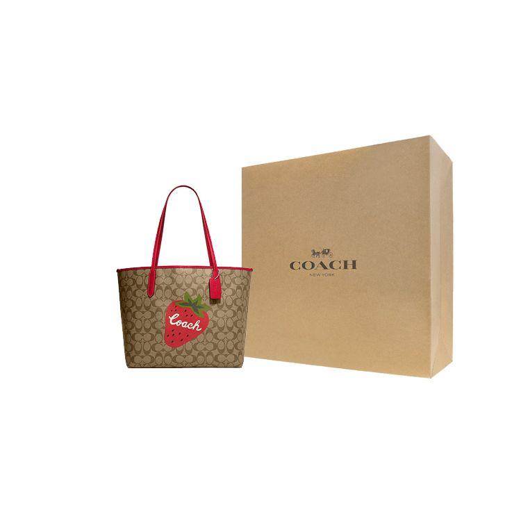 Coach City Classic Logo Wild Strawberry Pattern Pvc Tote Bag Women Tote Bags Multicolor CH329-SVRVB