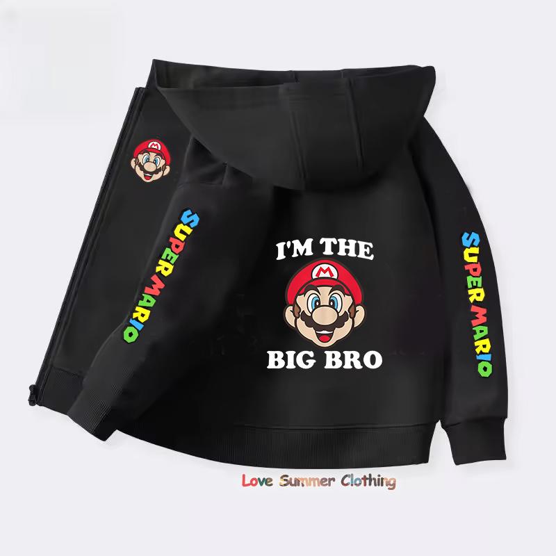 Spring Autumn Hoodie Zip Up Game Pattern Mario Children Hoodie Kids Boy Girl Clothing Pullover Cartoon Printed Top Sweatshirt