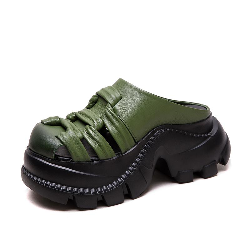 

Chunky Leather Mules for Women Gladiator Style Platform Slip-On Sandals 36 кавовий