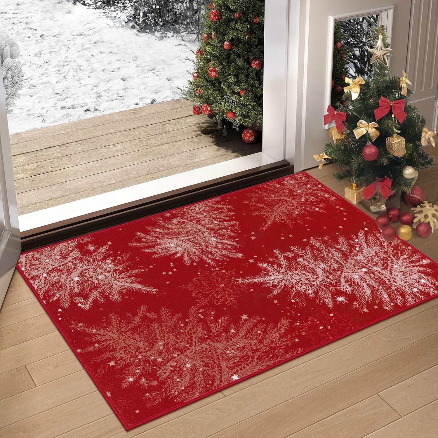 

VIKAMA Fresh and Clean Christmas Pattern Anti-slip Carpet for Living Room, Bedroom Side Floor Mat and Home Decoration 40x 60cm