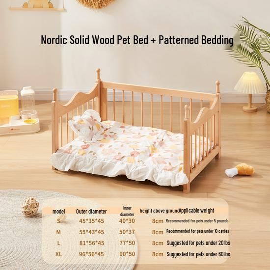 Four Seasons Removable Washable Wooden Doghouse Bed for Small to Medium Dogs