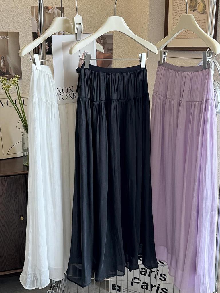 Chic Silk Luster Yarn Spliced Long Skirt