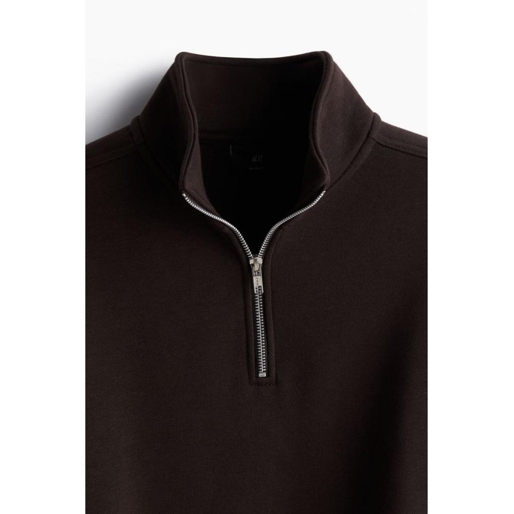 H M Loose Fit Zip Detail sweatsHirt Dark Brown