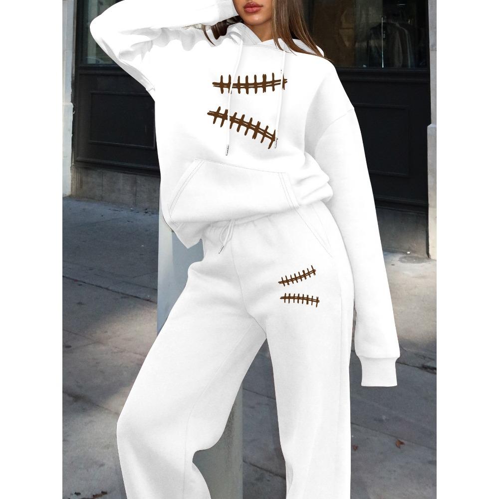 Set Casual Stampato Stile Retrò da Strada Felpa con Cappuccio Larga Pantaloni a Gamba Larga Set Due Pezzi Multifunzionale Adatto a Vari Scenari