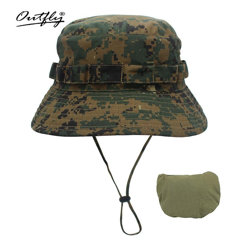 Camouflage mountaineering basin hat outdoor men's big head circumference bucket hat sun protection can be stored bionic camping jungle hat