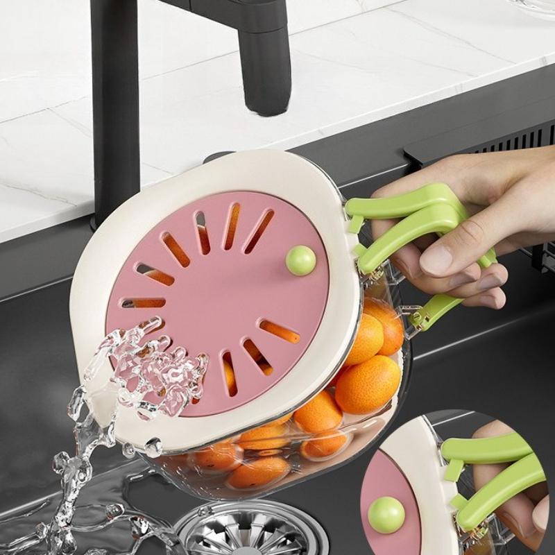 Fruit Basket Filter Water and Keep Fresh Two-in-one Dopamine Cute Household Drain Basket Thickened Dehydration with Cover