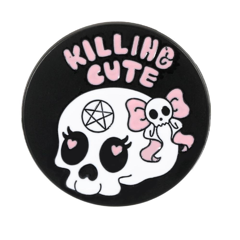 Punk Skull Bowknot Enamel Brooches Letter Killing Cute And Death Emblem Skeleton Head Design Lapel Round Pins With Free Shipping