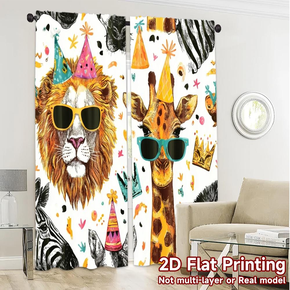 2pcs   2D FLAT PRINTING Curtains (Without Rod) Safari Party(1) Chic Curtain Cloth Versatile Fabric Curtains Holiday Use for