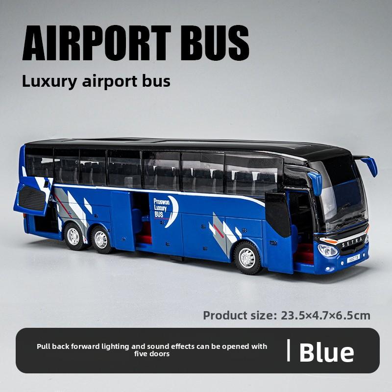 1/32 Scale Diecast Alloy SETRA Luxury Bus Model Children's Toy Car Business Travel Bus Pull Back Sound and Light Miniature