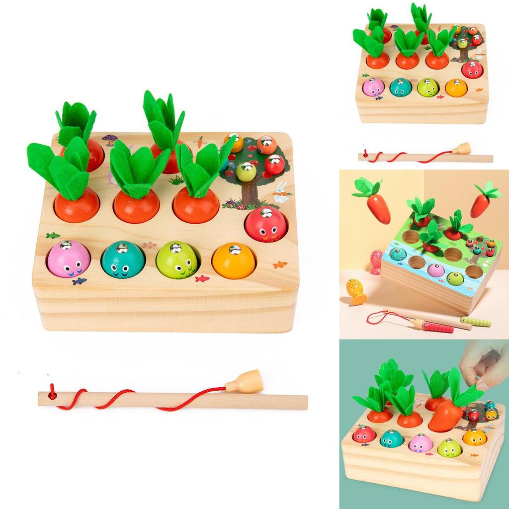 Wooden Trigame Set For Kids With Fishing And Insect Catching Skills Educational Toy For Early Learning