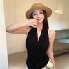 #Summer Korean Version Swinging Collar Neck Sling Vest Women's Sleeveless Slim Slim Backless Integrated with Chest Pad