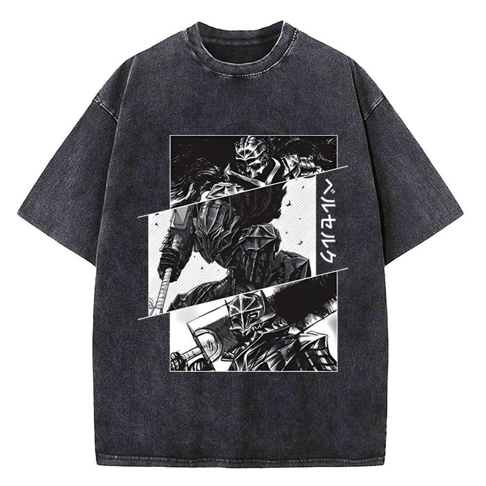 Berserk Print T Shirt Men Vintage Washed T-Shirt Anime Guts Graphic Tshirt Hip Hop Streetwear Tees Casual Berserk Clothes