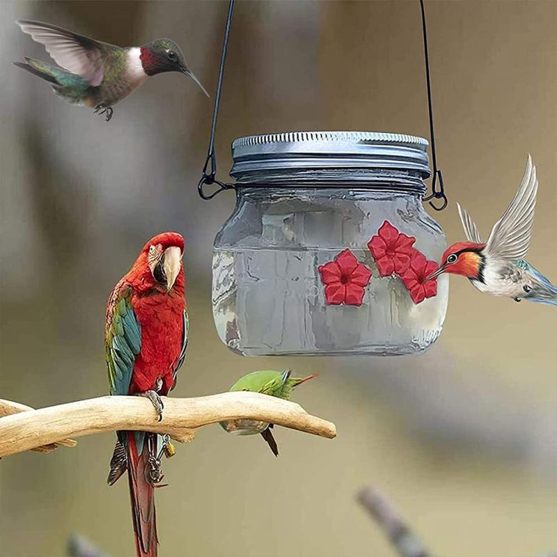 

Hanging Bird Feeder Outdoor Transparent Mason Jar Flowers Decoration Hummingbird Feeder прозорий