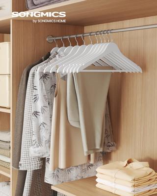 Wooden Clothes Hangers, Set of 30, Slim Wooden Hangers, Notches In The Shoulder Area, Trouser Hanger, 360 Degrees Rotating Hook, Birch Wood