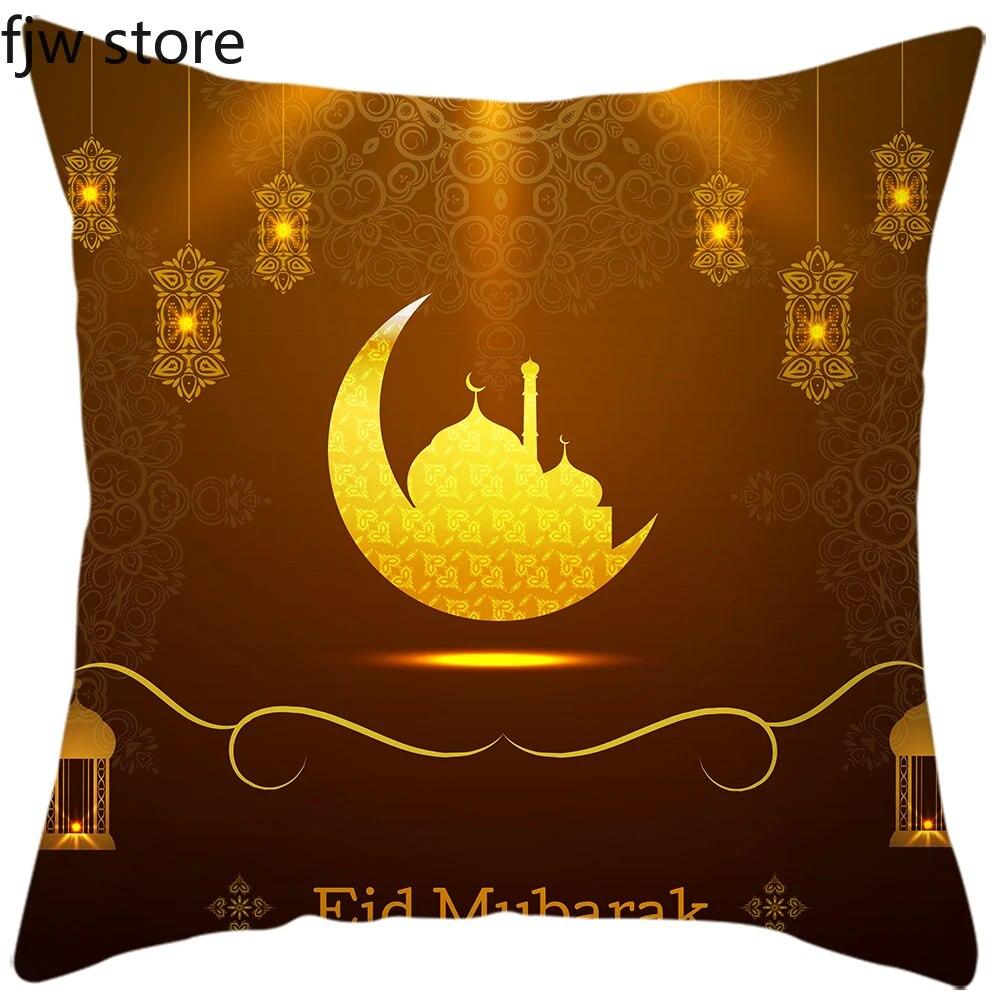 New Eid al-Fitr Pillowcase Ramadhan Karim Arabic Calligraphy Pillowcase Islamic Mosque Muslim Home Decor Cushion Cover