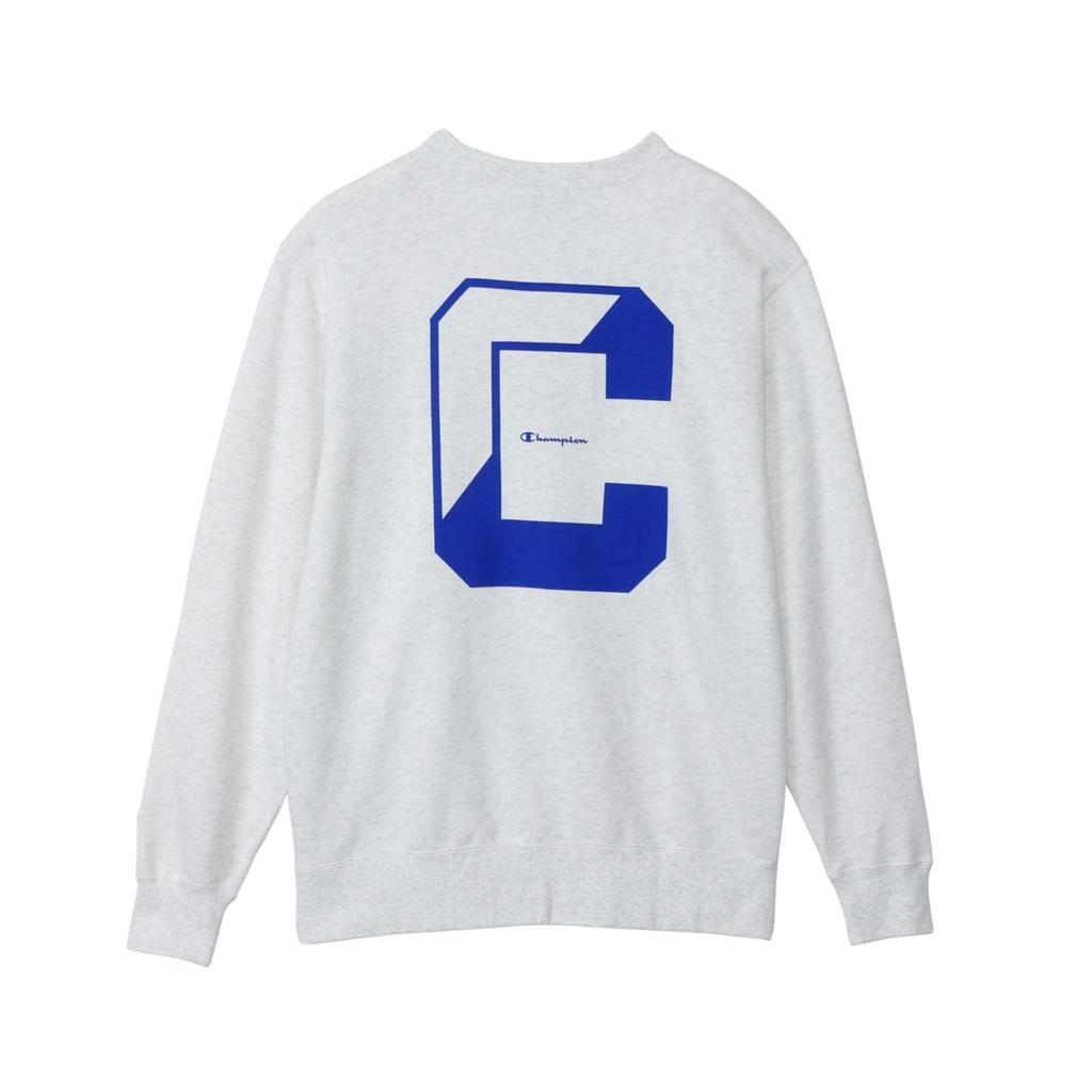 Champion Oatmeal Long Sleeve Crew Neck Sweatshirt with Graphic Logo Men's Print, C3-A033