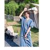 Vintage Hong Kong Style Denim Dress for Women Summer Thin Fabric High End Sense Loose Casual Straight Long Dress