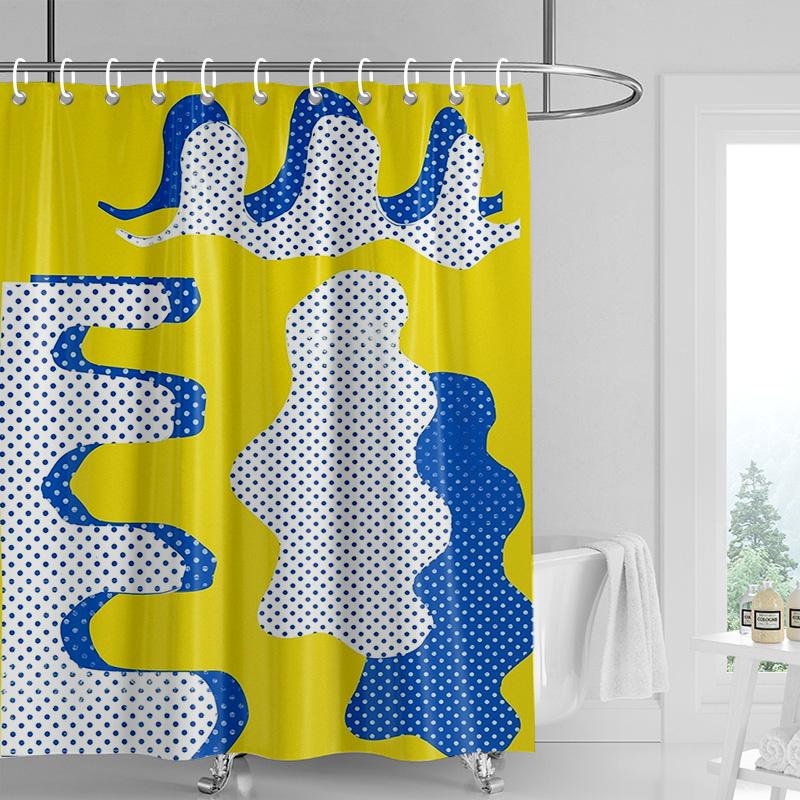Ins Style Bathroom Soft Cloth Shower Curtain Abstract Geometric Pattern Design Waterproof Bathroom Door Curtain Decoration