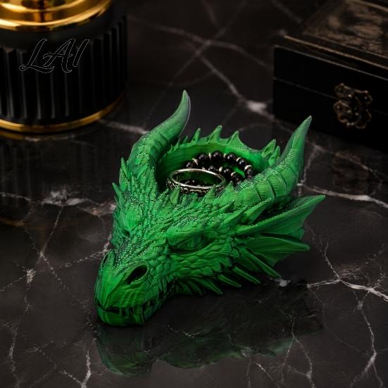 Gotisches Geschenk für Männer Dunkler Drachenkopf Aufbewahrungsschale Stil 3D-Druck Detaillierte Steintextur Schalenorganisator Fantasy-Ornament Schlüssel und Schmuck Geschnitzt