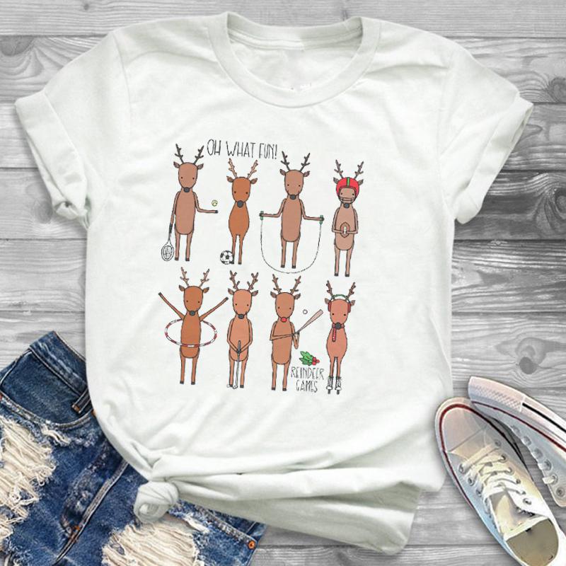 Women Cartoon Coffee Plaid Year Print Merry Christmas Womens Top T Shirt T Shirt Female S