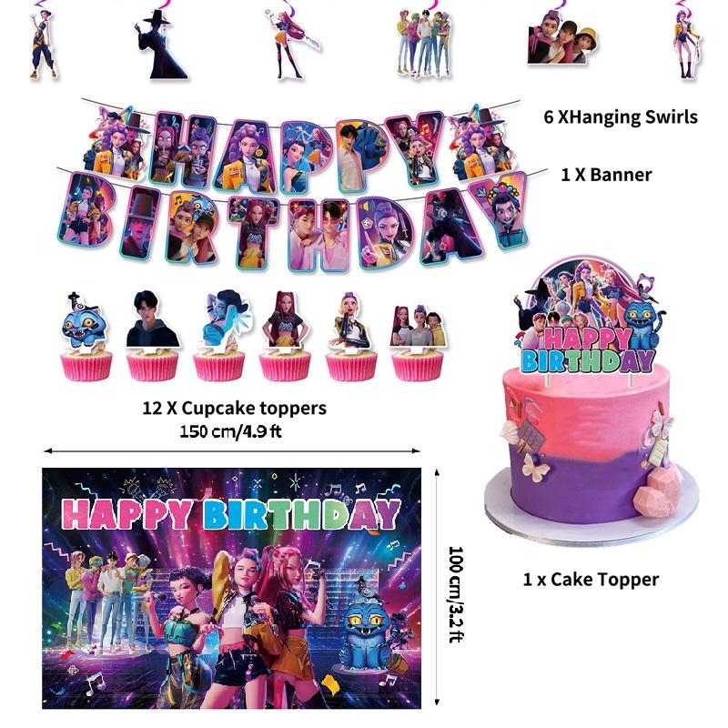 

K-pop Охота на демонов Одноразовый набор столовых приборов для вечеринки Вытягивание флага Вечеринка по случаю дня рождения Корейская K-pop Аниме-вечеринка Saja Boys Флаг Принадлежности для пикника 5PCS SET