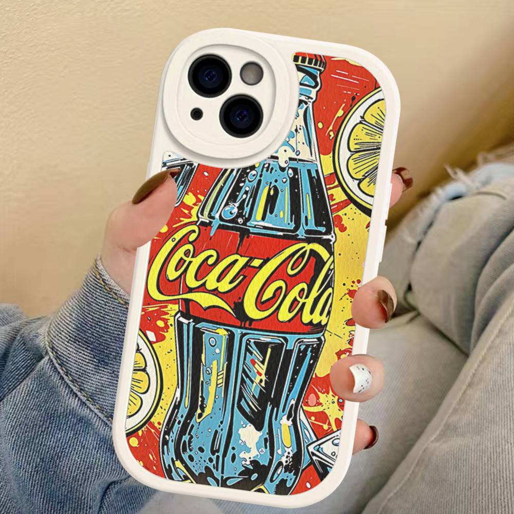 Hot C-Coca Drinks C-Cola Leather Phone Case For IPhone 15 14 13 Pro Max 12 11 16 Plus Phone Cover