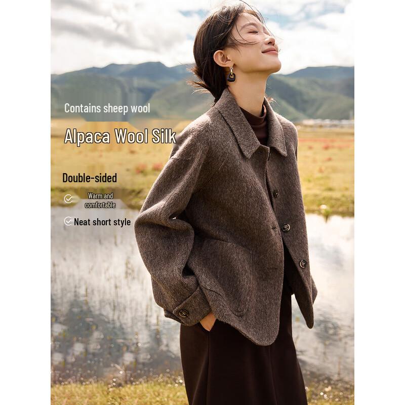 

Женское двустороннее пальто с лацканами из смесовой альпаки L