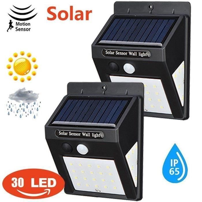 Solarleuchte Außen - 30 LED - Bewegungsmelder - Wasserdicht IP65 - 2er-Set
