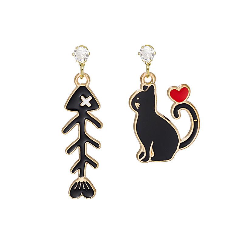 Fun Cartoon Asymmetrical Oil Drop Earrings, Guochao Panda Animal Fruit Earrings, Cute Mushroom Leaf Earrings