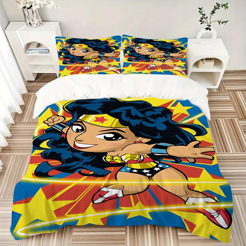 3pcs Wonder Woman, Superhero Cover Set,Soft Comfortable Duvet Cover,Guest Room (1*Duvet Cover + 2*Pillowcases, Without Core) Yy251024028